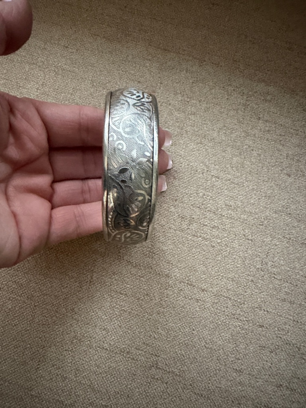 Engraved Silver-Tone Floral Cuff Bracelet